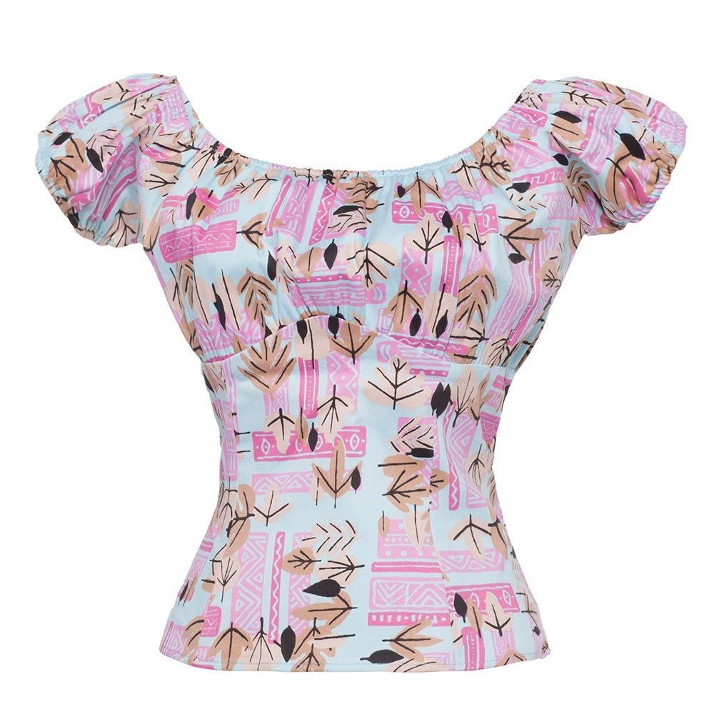 PUG Peasant Top in Mint Tiki Print L